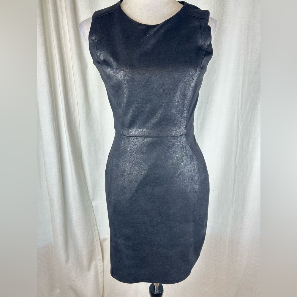 Waverly Grey Black Strapless Faux-Leather Sheath